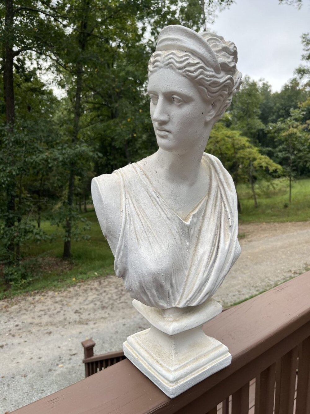 Diana Bust Sculpture 23" High Plaster/Tuffstone Antique Finish 11.5" W X 7" D X